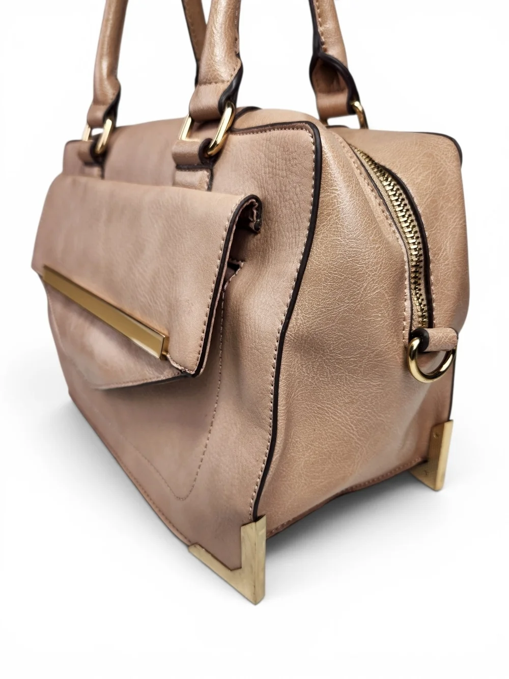ALDO Taupe Top Handle Satchel Handbag Crossbody Shoulder Bag Gold Hardware Purse